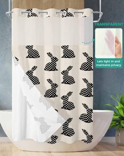 Anzona No Hook Easter Rabbit Shower Curtain Set