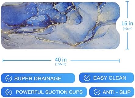 Denifeiya Blue Non Slip Marble Bathtub Mat 40x16