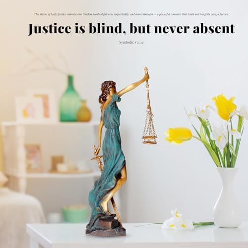 R REALONG Bronze Blind Justice Statue 11 Law Figure Office Desk Sculpture