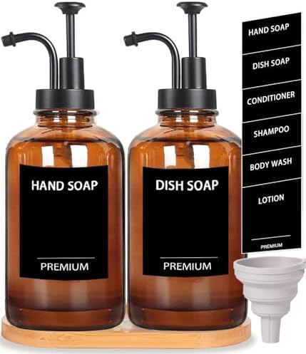 Hoousuper Amber 18 Oz Dish Soap Dispenser Set 1