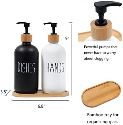 Funly mee 2 Pack Glass Soap Dispenser Set with Wood Tray