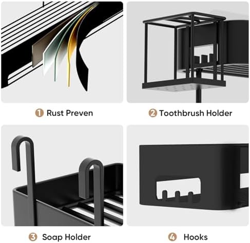 Necvha 4 Pack Adhesive Shower Caddies No Drilling