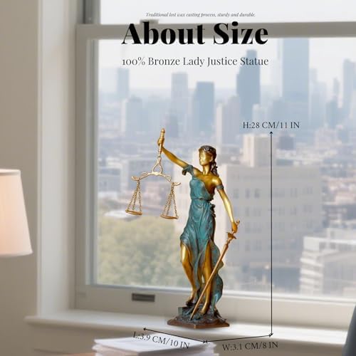 R REALONG Bronze Blind Justice Statue 11 Law Figure Office Desk Sculpture