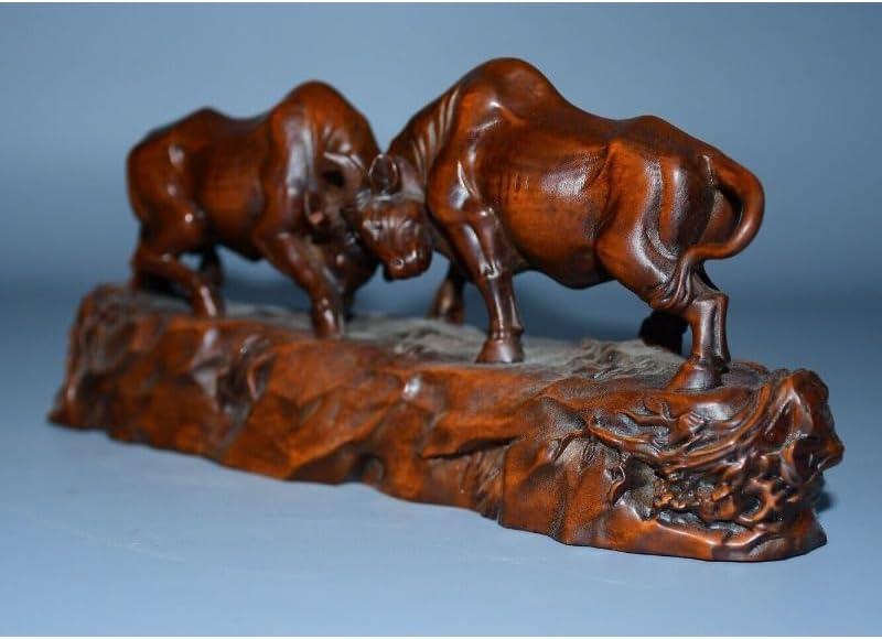 LimpaC Mini Boxwood Zodiac Ox Statues Handmade Decor
