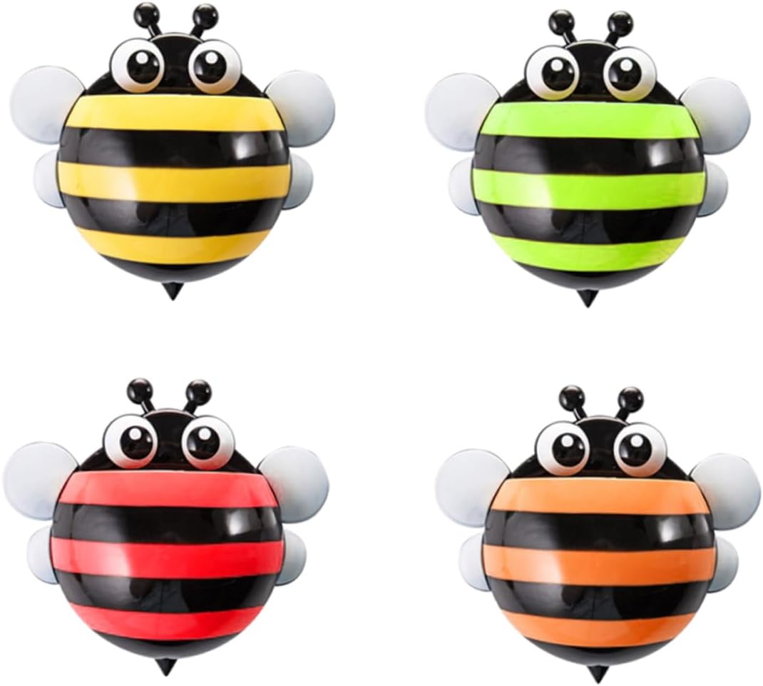 4pcs Cartoon Bee Wall Mount Toothbrush Holder with Suction Cup