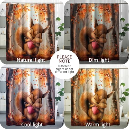 GDHBLING Fall Cartoon Squirrel Shower Curtain Set with Hooks