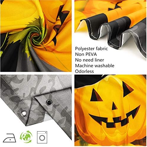 LB Halloween Pumpkin Magic Hat Ghost Broom Shower Curtain Set