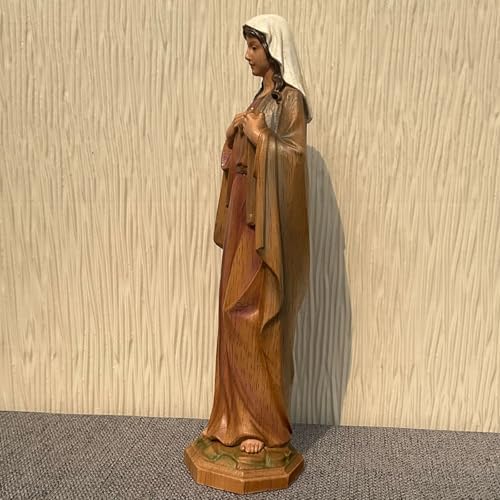 XXLTY Exquisite Solid Wood Virgin Mary Statue with Sacred Heart