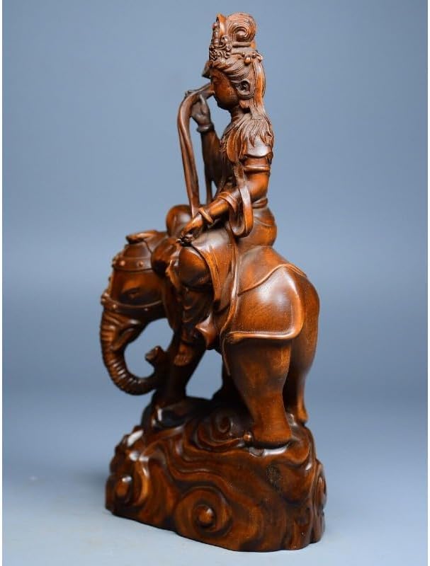 Handcrafted Boxwood Samantabhadra Bodhisattva Statue
