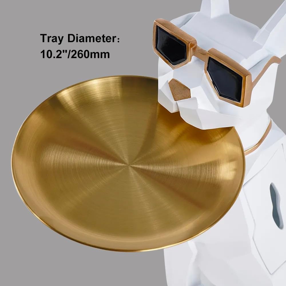 Homary Modern Resin Dog Sculpture with Movable Tray
