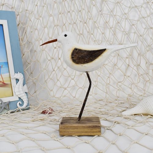 Wood Seagull Statue Nautical Decor Coastal Bird Sculpture