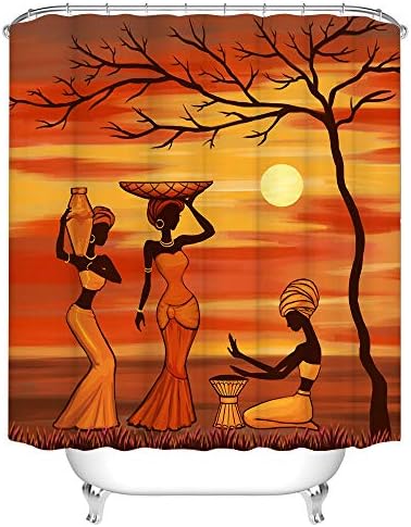 RnnJoile African Women Shower Curtain Set 72x72 Yellow Burnt Orange