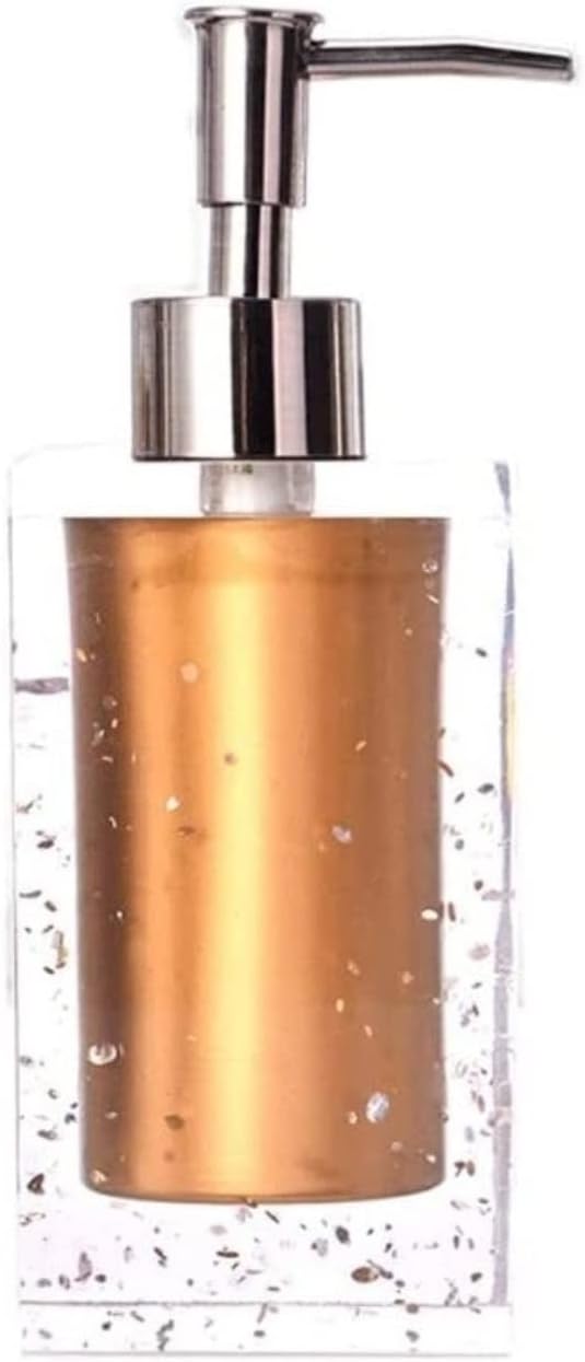 NTIYOU Countertop Soap Dispenser Glass-Look Resin with Brushed Silver Nozzle Gold