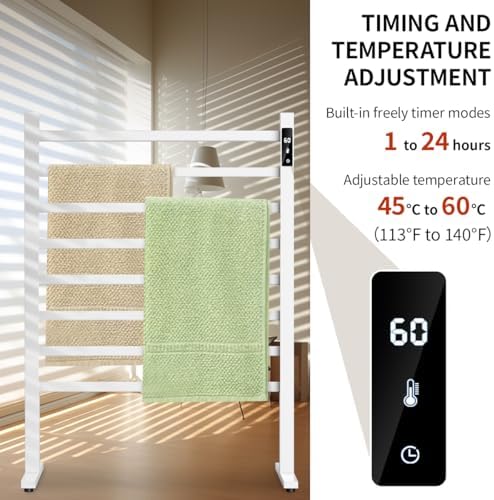 ZrgGea Freestanding Heated Towel Rack with Timer and Temperature Control
