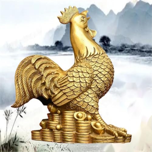 Ecqizer Feng Shui Chinese Golden Chicken Statue
