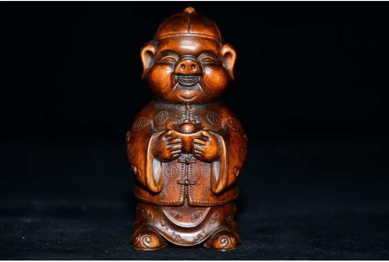 LimpaC Handmade Boxwood Pig Statue Decor