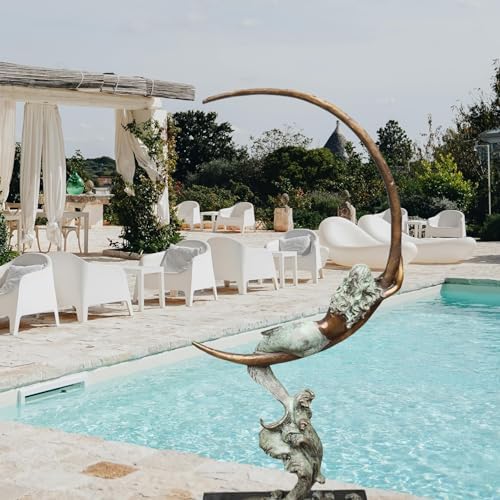 Bronze Mermaid on Crescent Moon Sculpture Moonlight Siren