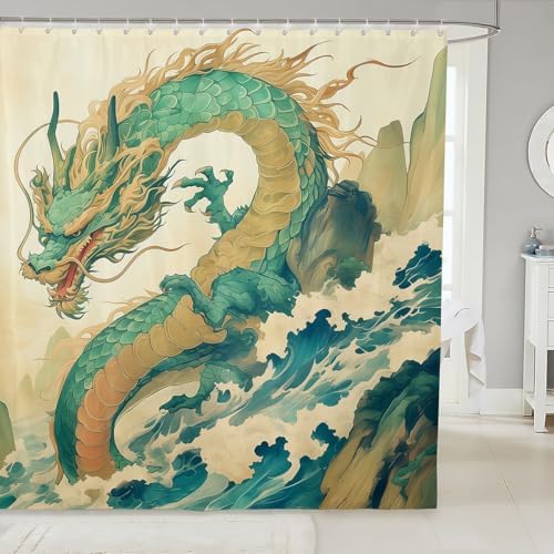 Erosebridal Dragon Style Waterproof Shower Curtain Set