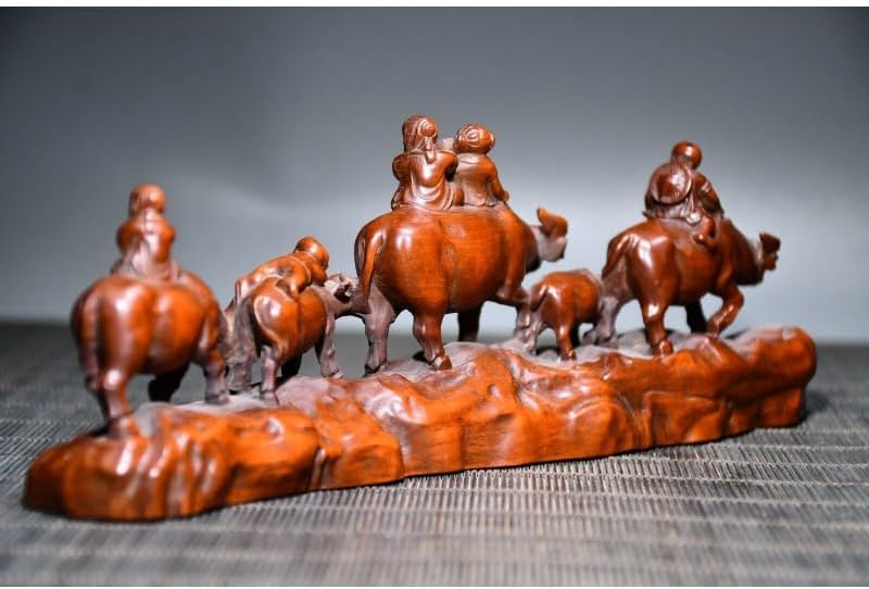LimpaC Boxwood Five Animal Ox Meditating Statues Pen Holder