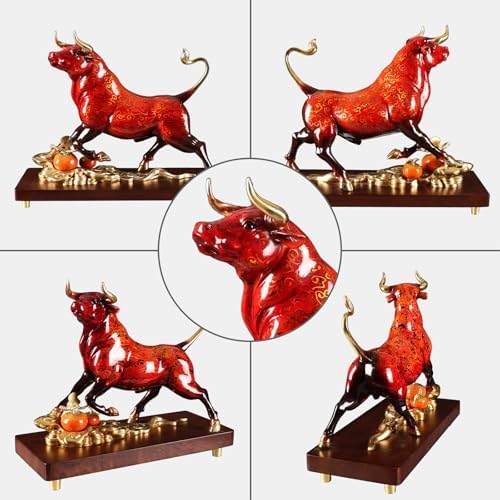Brass Charging Bull Statue - Red Gold Home Decor Sculpture