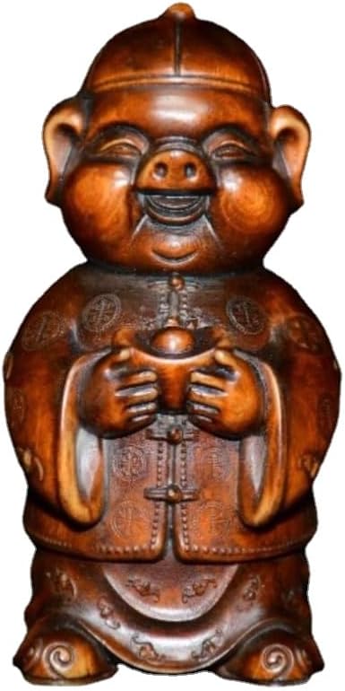 LimpaC Handmade Boxwood Pig Statue Decor