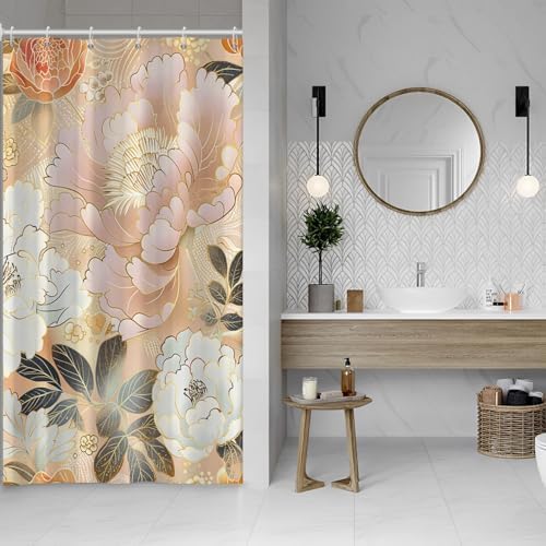 Pink and Gold Floral Shower Curtain Set