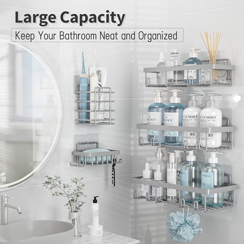 Liuoud 5 Pack Shower Caddy Organizer with Durable Stainless Steel and Strong Adhesive
