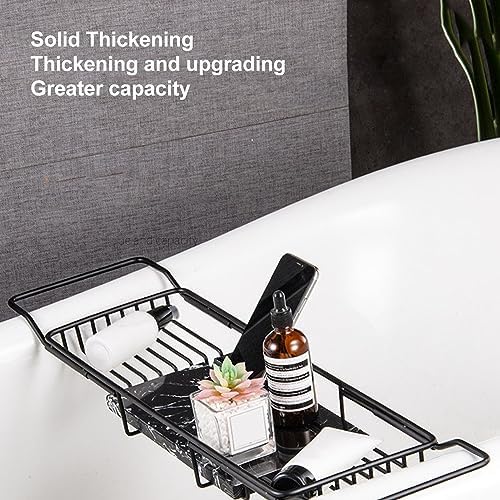 Fafeicy Metal Marble Bathtub Tray with Anti-Slip Retractable Shelves