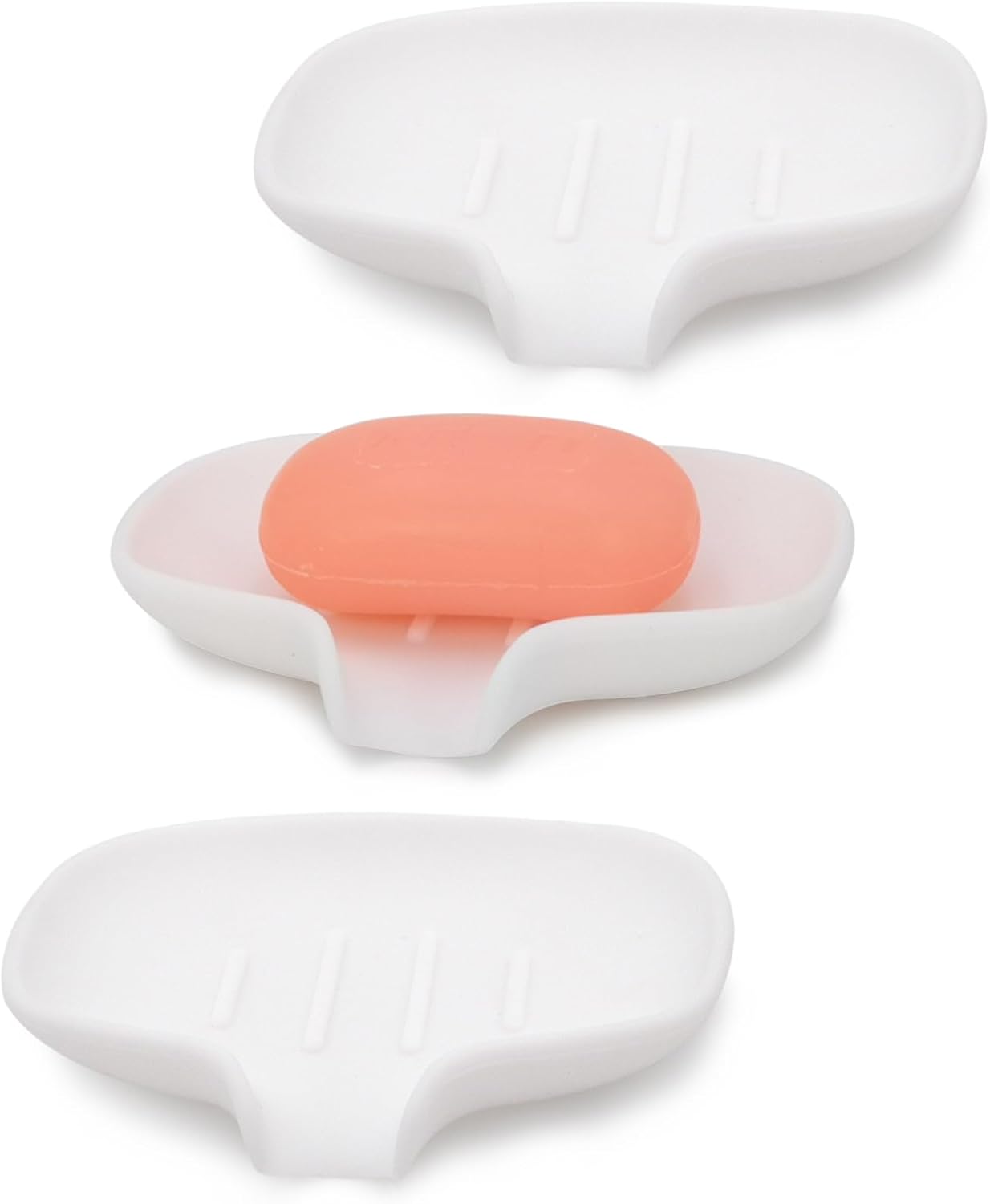 3 Pack Soap Bar Holder Quick Drainage Silicone Dishwasher Safe White