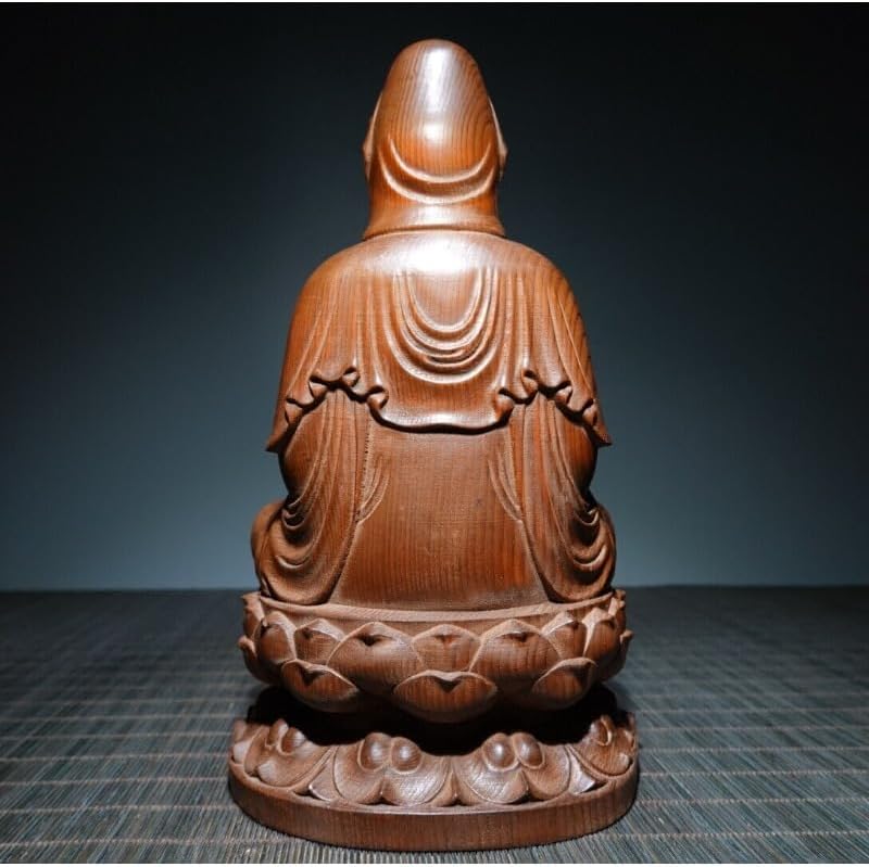 Handcrafted Boxwood Kwan-yin Sitting Lotus Statue