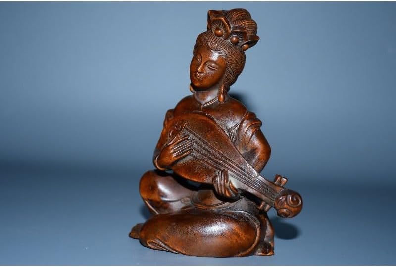 Handcrafted Boxwood Lute Player Meditating Figurine