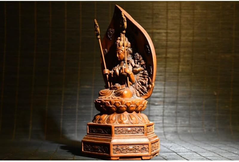 Handcrafted Boxwood Guanyin Statue 1000 Arms Meditation