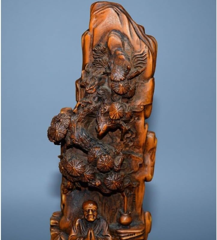 Handcrafted Mini Boxwood Dharma Pine Statue