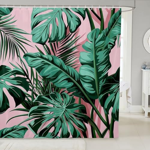 Erosebridal Palm Leaf Shower Curtain Set 72x78 Waterproof Kids