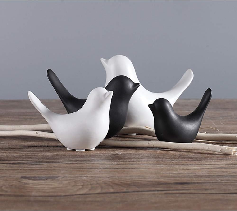 Home Small Ceramic Statues Black Birds Decor
