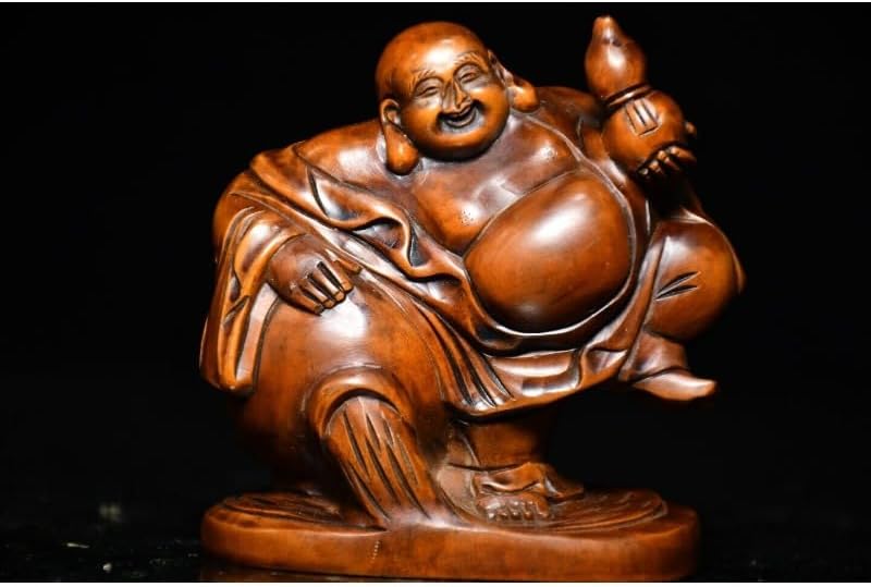 Handcrafted Mini Boxwood Maitreya Buddha Statue