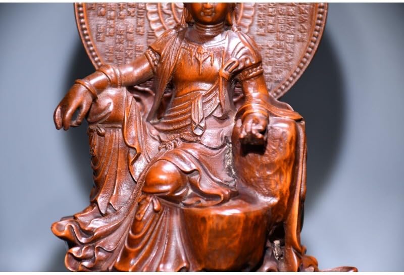 LimpaC Handmade Boxwood Guanyin Statue with Sea Wave Design