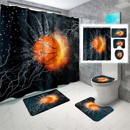 Basketball Shower Curtain Set 4 Pcs for Kids
