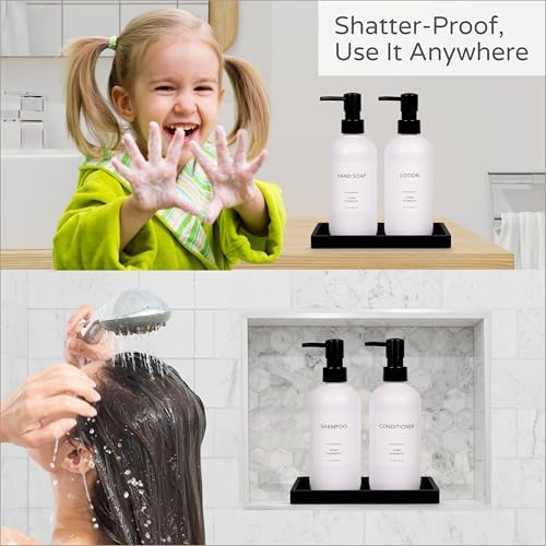 ShatterFree Soap Dispenser Set - 16 oz PET Plastic with Pump Tray