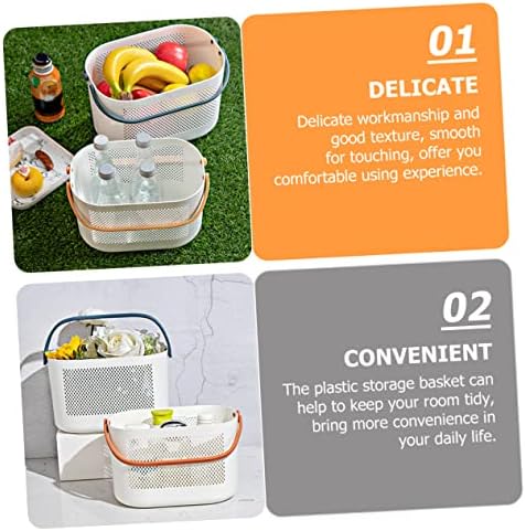 Mobestech Lightweight Plastic Storage Basket with Handles for Bathroom and Kitchen