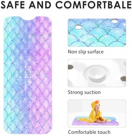 Culudea Pink Blue Mermaid Bathtub Mat 40X16 Inch Non-Slip