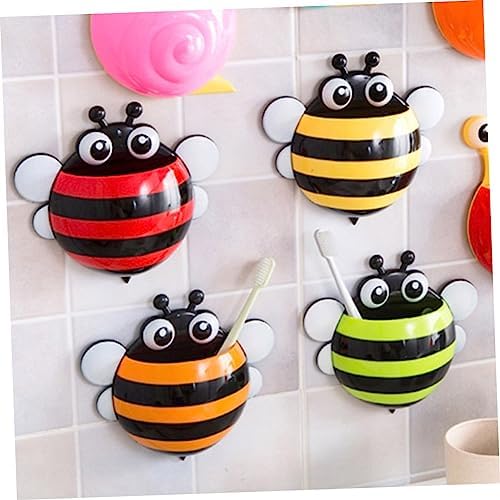Luxshiny 4PCS Cartoon Honeybee Toothbrush Holder Wall Mount