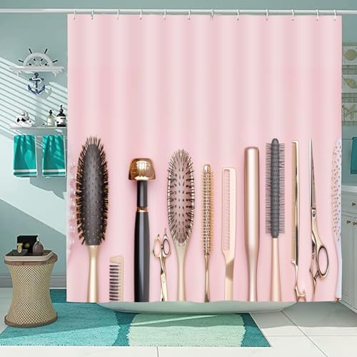 Tucocoo Golden Hairdresser Decor Shower Curtain with 12 Hooks