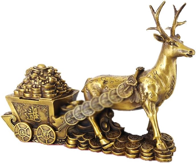 Usoway Brass Deer Lucky Money Cart Home Dcor