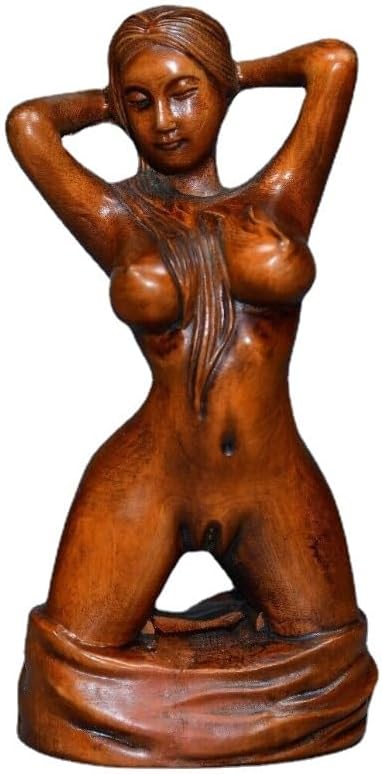 Handcrafted Boxwood Meditating Woman Sculpture