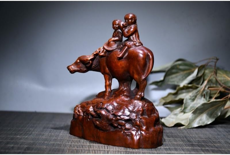 LimpaC Handcrafted Boxwood Child Riding Ox Statue