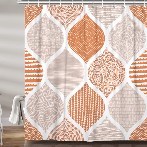 JAWO Orange Grey Shower Curtain Set 72x72 Inch