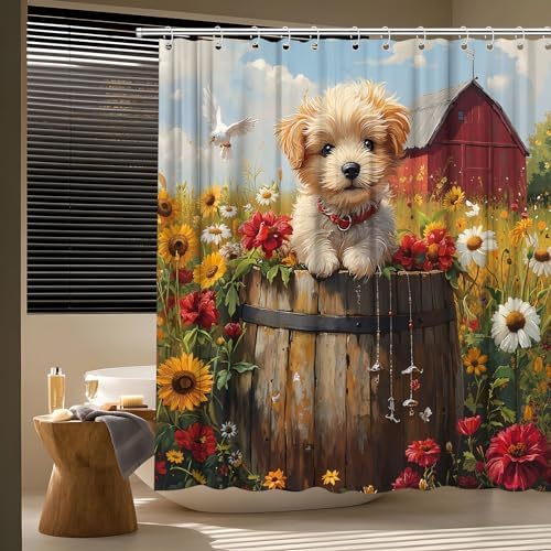 Farmhouse Dog Funny Animal Shower Curtain Set