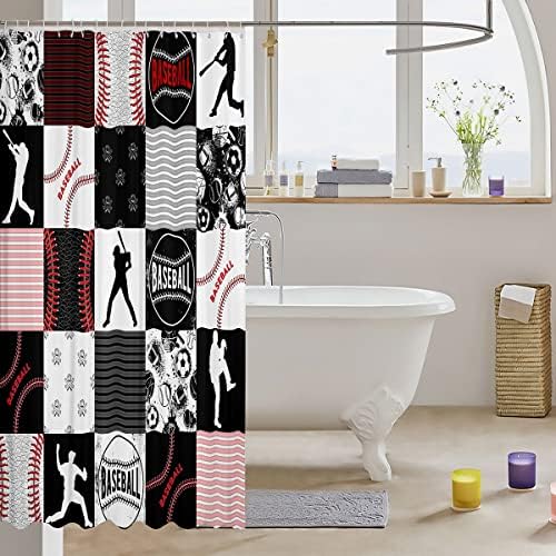 Erosebridal Baseball Bath Curtain with Hooks