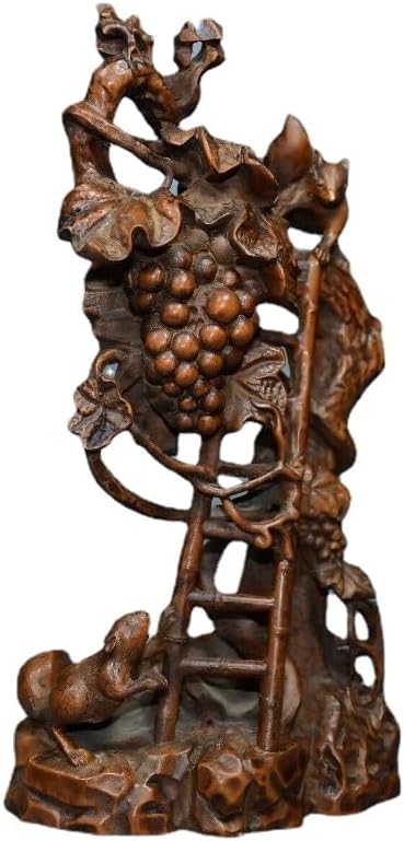 Handcrafted Boxwood Squirrel Ladder Grape Statue